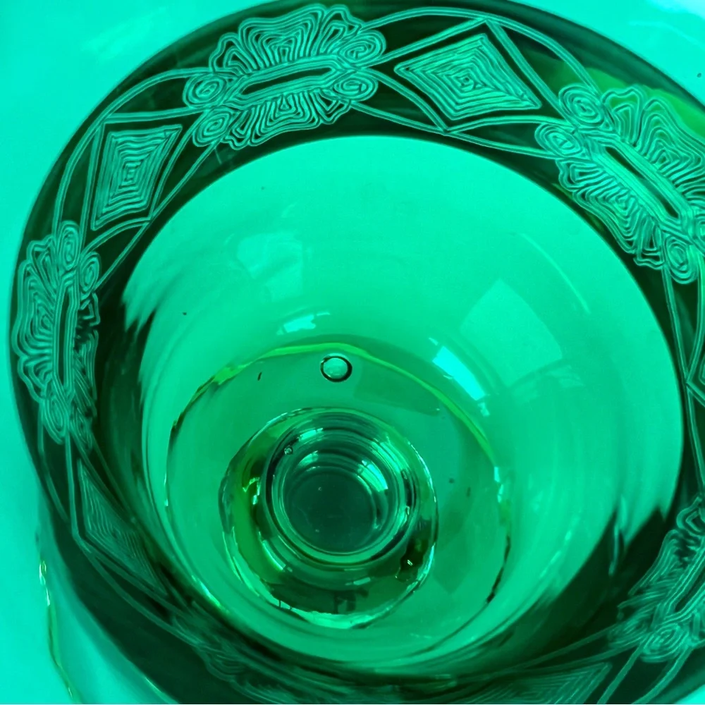 Vintage Goblet 3pc Set Emerald Green 24k Gold Plated Italian Style Wine Glass